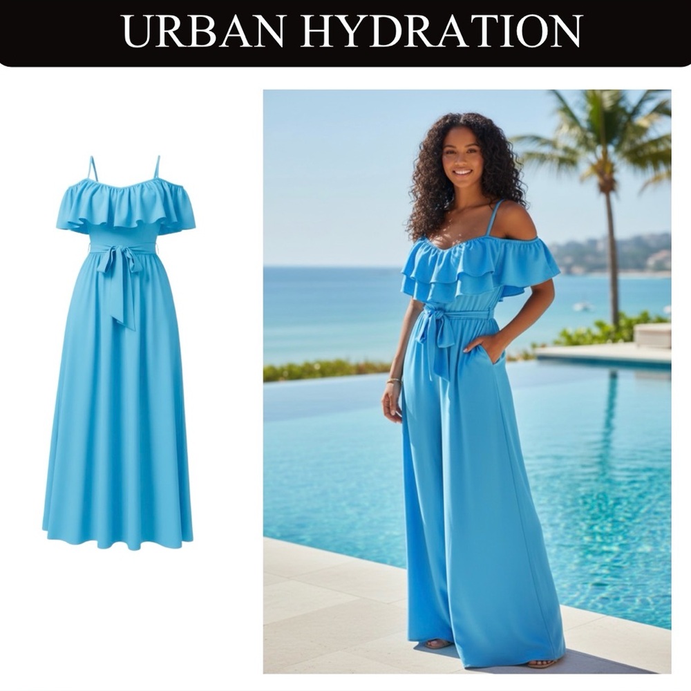 DRESS: Vibrant Sky Blue Ruffle Trim Cami, NWOT